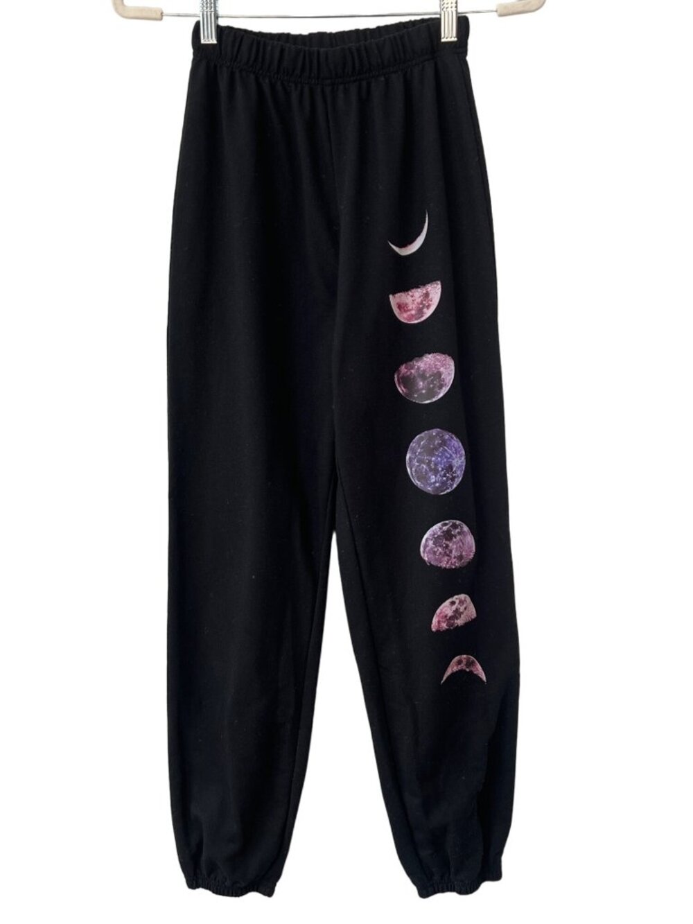 Stugaz Sweatpants Small Moon Phase Graphic Jogger Black Purple Whimsigoth Witchy